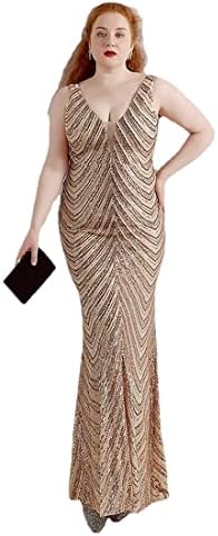 فستان نسائي طويل لامع برقبة على شكل حرف V للحفلات الراقصة والحفلات المسائية