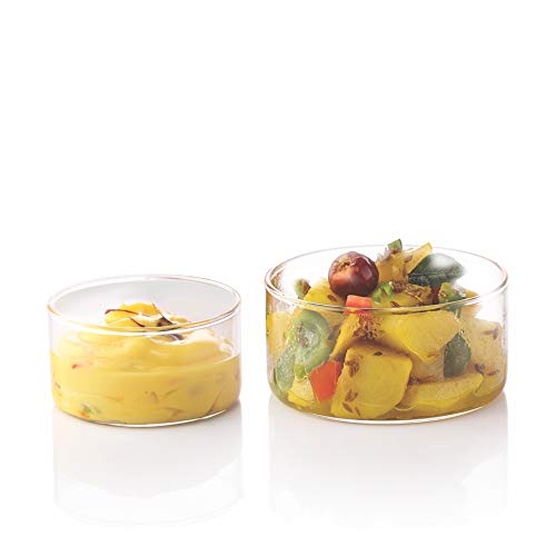 Image of Borosil Oval Baking Dish, 700ml, Transparent & Small Glass Kattori, 105ml, Set of 6, Transparent Combo