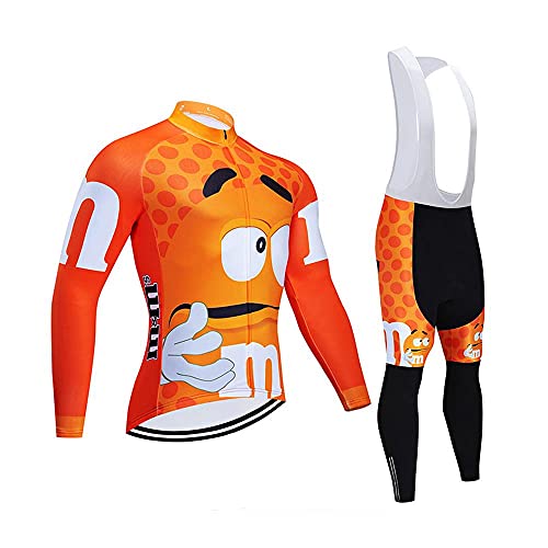 Traje de Ciclismo de Bicicleta de Montaña,Ropa de Ciclismo para Hombre,Jersey de Ciclismo de Manga Larga+Shorts de Babero de Ciclismo con Almohadilla de Gel 20D,Ropa de Ciclismo Elástica Transpirable Cover
