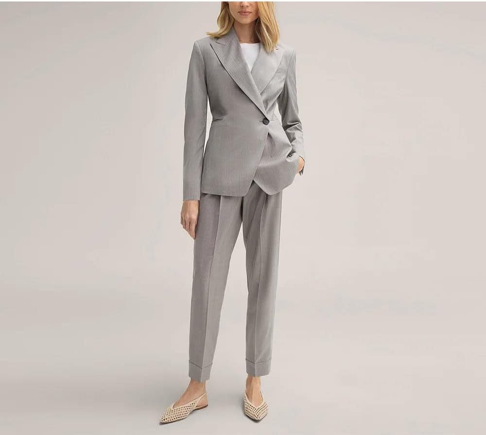 Women’S Peak Lapel One Button Horizontal Striped Blazer and Pants – Business Formal Attire