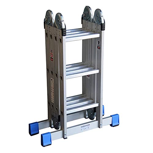 Alumexx 3-1 Multi Klappleiter/Treppe - Leiter, Gerüst und Treppe in 1 - Stehgerüst - Aluleiter - Stehleiter - Arbeitshöhe bis 4,55 Meter - Gewicht 17,5 Kilogramm