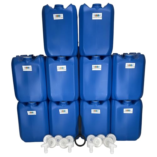 5 Gallon Stackable Emergency Water Storage Container | Beverage Dispenser | Carboy | Jerrican | 70MM Cap with 3/4" punchout for Spigot | 10 Pack | 4 Spigots | 1 Cap Wrench | 50 Gallon Capacity