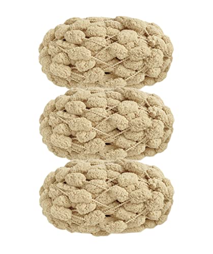 3 Balls Pomp-A-Doodle Yarn,100% Polyester Jelly Bean Pom-Pom Ball Yarn For Crochet Knitting Blanket Mat Pet Nest 450G (Deep Beige) #TOP29