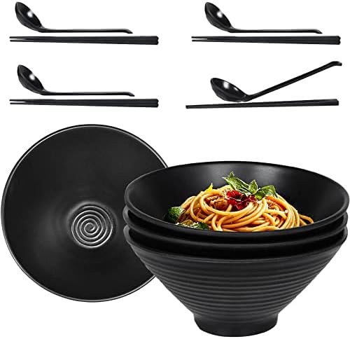 Greentainer Large Noodle Ramen Bowls - 4 Set Japanese Dinnerware Set,4 Chopsticks,4 Spoons, 40 OZ Soup Bowls for Pasta,Fruit,Salad,Large Bowl for Adults| Dishwasher Safe