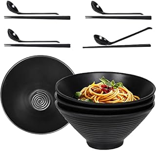 Greentainer Large Noodle Ramen Bowls - 4 Set Japanese Dinnerware Set,4 Chopsticks,4 Spoons, 40 OZ Soup Bowls for Pasta,Fruit,Salad,Large Bowl for Adults| Dishwasher Safe