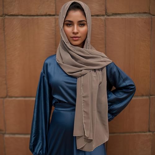 Fashion Chiffon Hijab For Women,Scarf With Gold Bead Chains Decorated Abaya Accessories Muslim Headscarf Shawl2