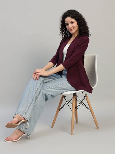 Image of Cotton Blend Women's Single Breasted Relaxed Fit Shawl Collar 3 /4 Sleeve Blazer