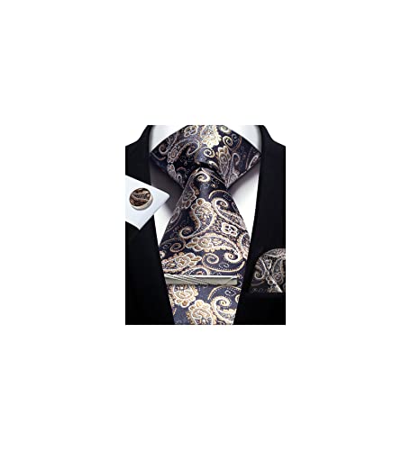 Image of Paisley Floral Mens Tie Formal Necktie Pocket Squares Ties Clips Cufflinks Classic for Men Set