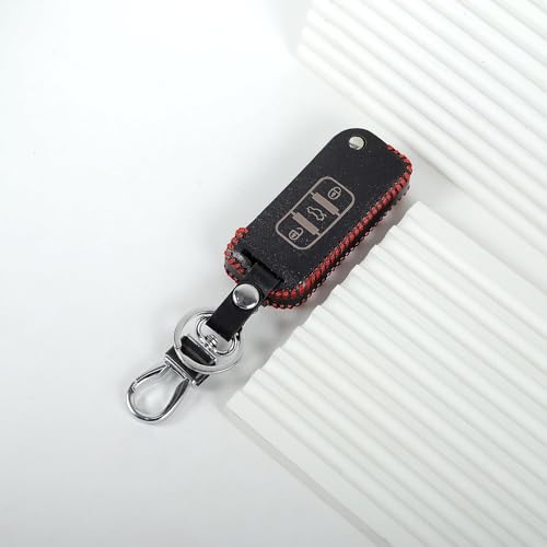 Image of Leather Car Key Cover Case with Key Chain for Mahindra Old Xuv - 500 (Black)