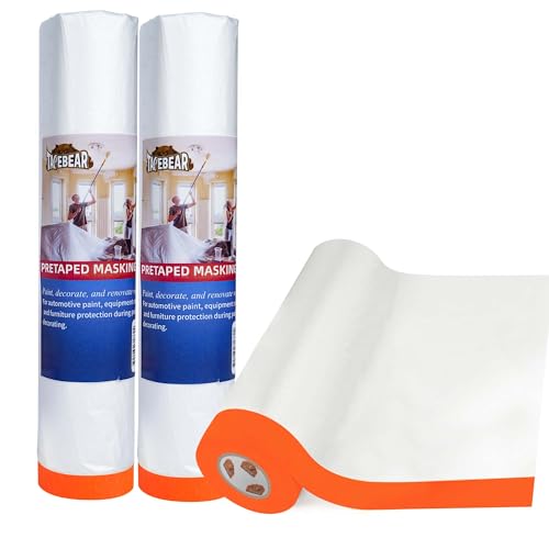 Image of TAPEBEAR Pre-Taped Masking Film, 102 inch x 56Feet x 3Roll Plastic Sheeting Cover for Painting, Tape and Drape, Painters Masking Tape Film Plastic Drop Cloths for Auto, Appliance and Furniture