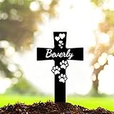Dertacoa Personalized Cross Stake Metal Dog Paw Marker Pet Memorial Grave Sign Garden Plaque Pet Loss Sympathy Gift Outdoor Remembrance Stake for Cat Dog Lover Family