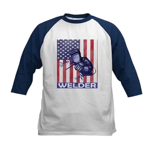 CafePress American Flag Welder Design Weldin Baseball Jersey Kids Cotton Baseball Jersey, 3/4 Raglan Sleeve Shirt