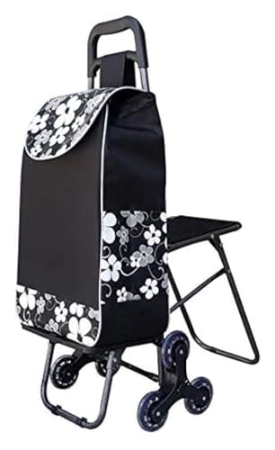 Carrito de la compra plegable con asiento, carrito portátil con marco resistente y ruedas de poliuretano para una compra cómoda