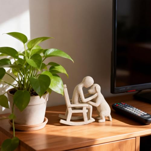 Estatua decorativa perro y hombre en resina para hogar miniatura 5