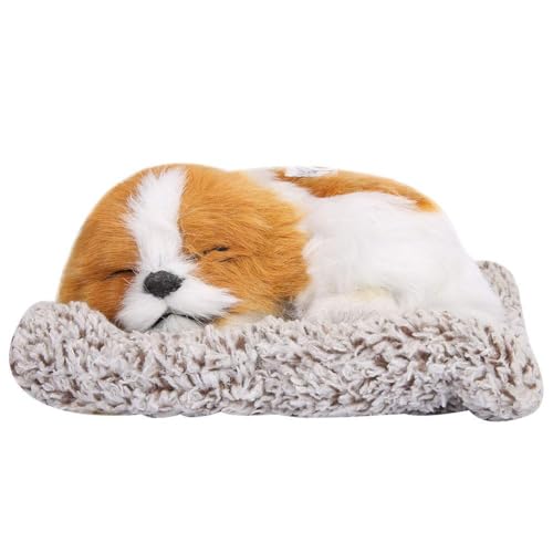 Image of MAHALRAJ Sleeping Dog Stuffed Toy - Cute Dog for Car Auto Dashboard and Home Decor | Cute Car Interior, Sleeping Puppy Brown & White Stuffed - Size (10cm)