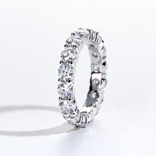 Moissanite Eternity Ring, 5cttw D Color VVS1 Lab Created Diamond 18K White Gold Plated Silver Engagement Wedding Bands for Women2