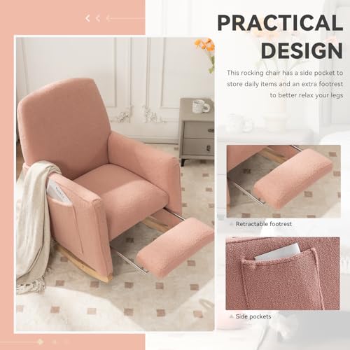 Foxhunterrockingchairnurserychairwithadjustablefootrestandhighbackrestgliderchairfornurserywithsidepocketsupholsteredrockingchairindoorforlivingroomteddypink  Urban Country Home Decor Foxhunter rocking chair nursery chair with adjustable footrest and high backrest glider chair for nursery with side pockets upholstered rocking chair indoor for living room teddy pink  urban country home decor
