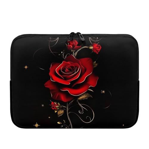 Tongluoye Red Rose Laptop Sleeve for Women Lap Top Case Portable Lightweight Computer Sleeve 15 inch Laptop Pouch Slim Laptop Protector with Versatile Uses Tablet Bag Black