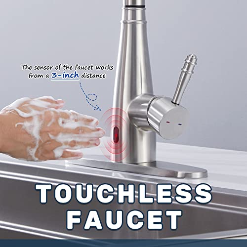 Arrisea Brass Touchless Activated Kitchen Faucets, Smart Pull Down Kitchen Sink Faucet With 10 Inch Deck Plate, Stainless Steel Brushed Nickel Farmhouse Sink Faucets #TOP2