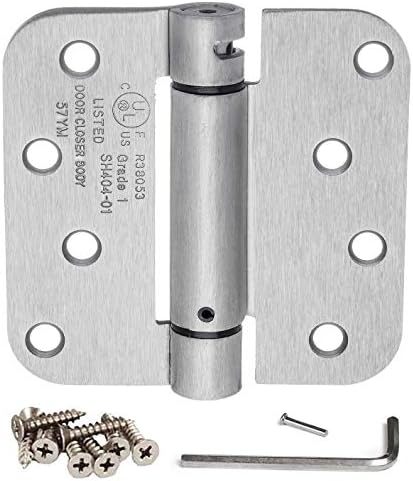 Dynasty Hardware 4 inch Spring Loaded Door Hinge Self Closing with 5/8" Radius Corners, Satin Nickel - Pack Of 2 Hinges