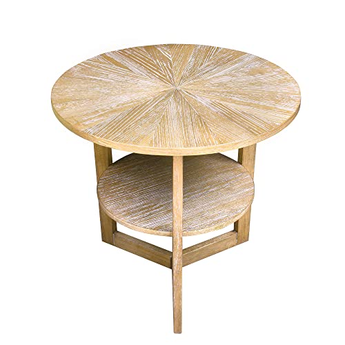 Gexpusm Natural Wood Round End Table, Wooden Side Table With Storage Shelf, Solid Wood Bedside Table In Bedroom, Oak Table Legs, 25'' X 25'' X 24'', Natural Wood Surface. #TOP2