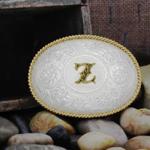 Image of Montana Silversmiths Initial Engraved Gold Trim Western Belt Buckle