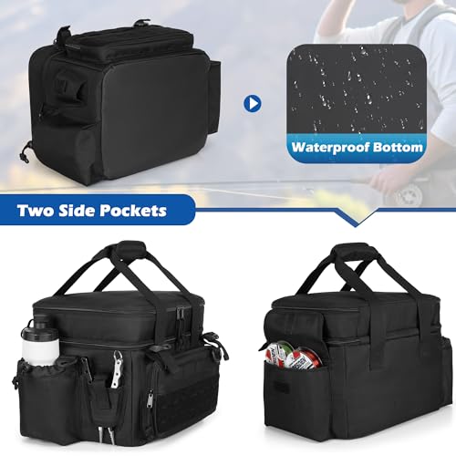 DSLEAF-Fishing-Tackle-Bag-for-35003600-Boxes-Soft-Waterproof-Bottom-with-Rod-Holder-Straps-for-Saltwater-or-Freshwater-Fishing