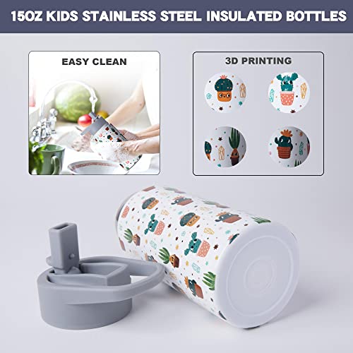Boelia 15 Oz Cactus Water Bottle Kids For School Insulated Cups With Straw Birthday Gifts For Boys Stainless Steel Water Bottles Christmas Gifts For Son #TOP3