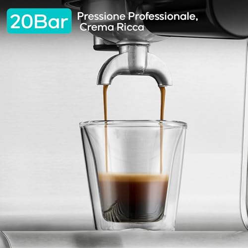 CASABREWS Macchina Caffè con Temperatura Regolabile, Macchina Caffe 20 Bar Macinato con Montalatte e display LCD, Professionale Macchina Caffe Grani Espresso e Cappuccino in grani, 2,2L, Acciaio Inox - immagine 3