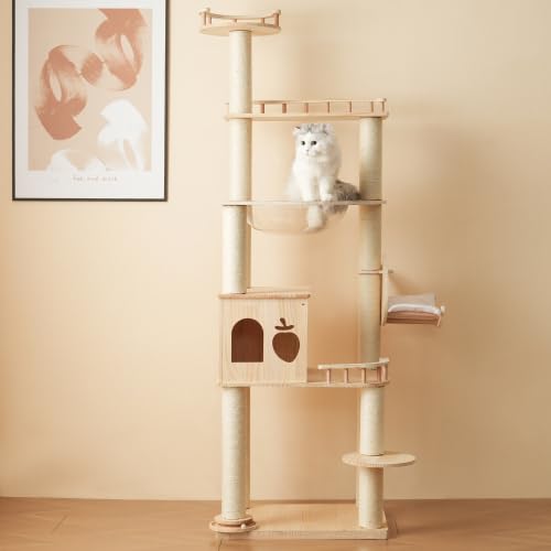 キャットタワー 猫タワー キャットツリー 据え置き 多頭飼い 宇宙船 ネコタワー 上り下りしやすい 爪とぎポール 木製 可愛い 子猫 大型猫 ペット用品 高い安定性 運動不足解消 おしゃれ 頑丈 (B モデル)