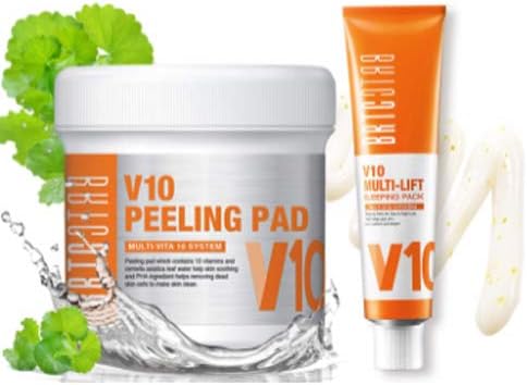 BRTC V10 Purification Bundle with Skin Soothing Peeling Pads and Multi Lift Whitening Cream, Intensive Exfoliating Care Set for Brighter and More Resilient Skin