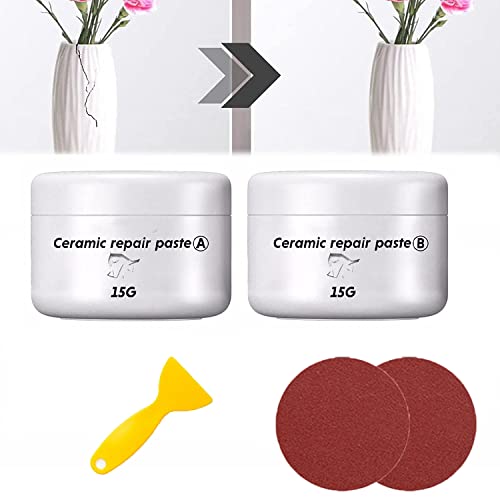 Ceramic Paste Repair A B Repair Agent Kit Powerful Ceramic Tile Repair Paste Tile Glue Strong Adhesive White Bathtub Crack Refinishing Porcelain Acrylic Fiberglass for Glass Stone (15g+15g Set)