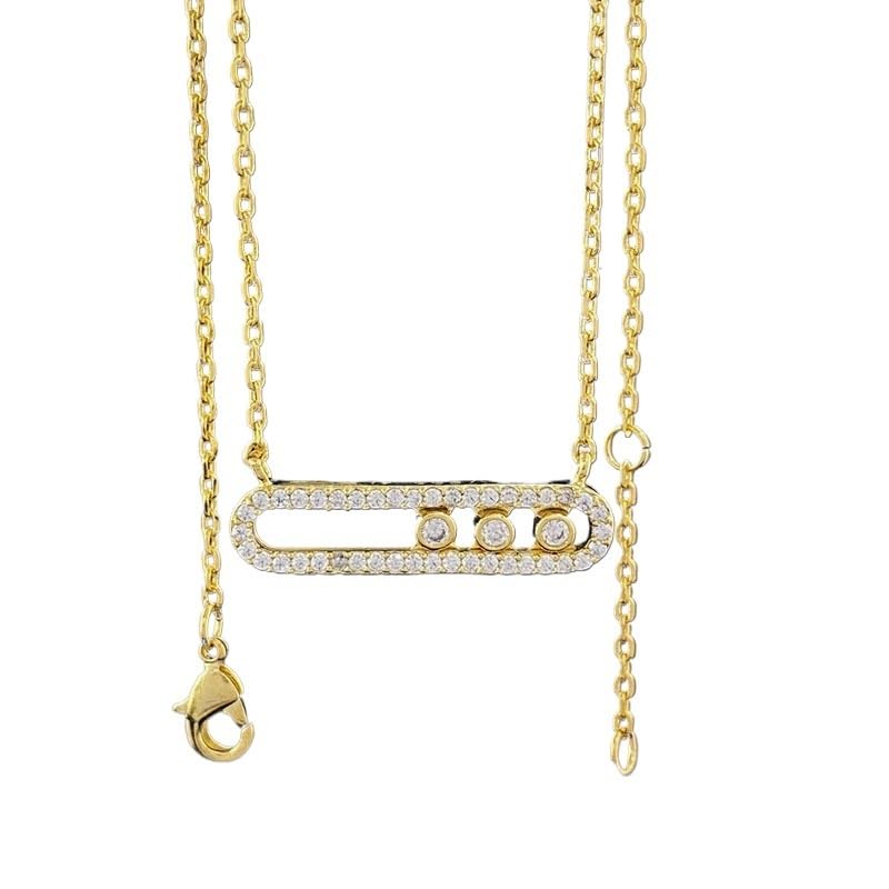 Crystal Necklace, Sliding Rhinestone Necklace for Women, Simple and Fashionable Full Diamond Clavicle Chain, 18K Gold-Plated, Fashionable and Simple Zircon Geometric Rectangular Necklace for Women