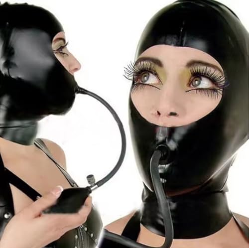 HOUXINQWWP Máscara de goma 100 % de látex natural, para cosplay, juego de rol, hecha a mano, talla L, color negro HOUXINQWWP Máscara de goma 100 % de látex natural, para cosplay, juego de rol, hecha a mano, talla L, color negro