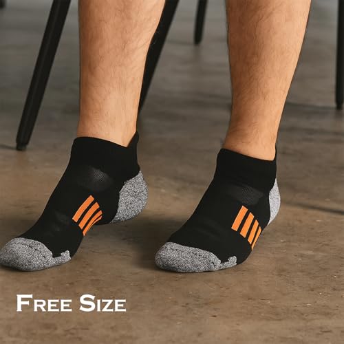 Image of MOMISY Men's Premium Cotton Cushion Ankle length Socks, (Multicolor) Pack of 5 (Free Size)