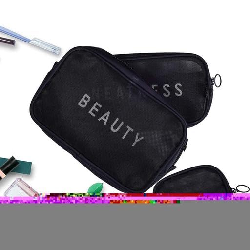 (ONLY POUCHES) Travel Nylon Mesh Makeup Bags Set 3 Pieces See Through Zipper Pouch Travel Cosmetic And Toiletry Kit Organizer Bag 3 Pack Of S M L 3-in-1-mkup-nvyblu-09-14 SB-P9283 4