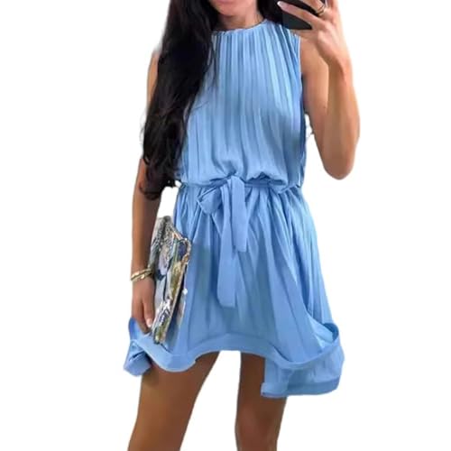 Plissiertes Partykleid mit Rundhalsausschnitt, Rüschenkleid für Damen,...