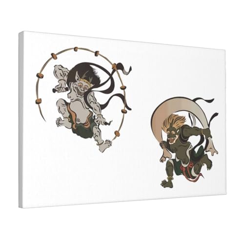 風神と雷神 浮世絵 和風 アートポスター 印刷 キャンバスポスター キャンバス ウォールアート 画像 絵画 現代 芸術 壁の絵 モダンファミリーベッドルーム 12x18in