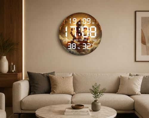 Image of Amazon Brand - Umi Divine Ganesha Digital Wall Clock LED Display Day Date Month Time Temperature & Humidity 12 /24 Hour Format Modern Decorative Religious Wall Clock for Home Living Room Office Temple