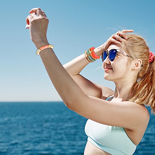 Mythdone Chunky Bamboo Tube Bracelets Colorful Curved Resin Stretch Bracelet Gold Stacking Bangles Acrylic Beads Stretchable Friendship Bracelets For Women (4Pcs Style A) #TOP1