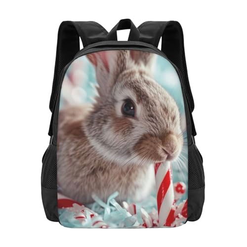 Commuter Unisex Rabbit Candy Striped Backpack Spacious Compartments for Work Essentials Casual Outings & Trips 17 Inch