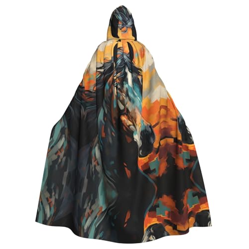 QAZWZML Pintura de una capa con capucha de Halloween con estampado de caballo, Pascua, carnaval, capa de cosplay, baile de máscaras y fiesta temática.