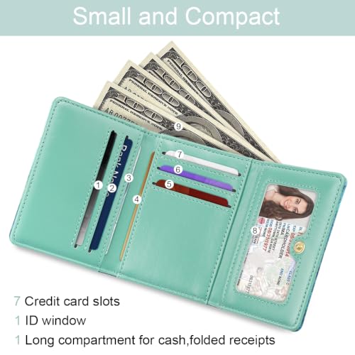 Image of Peacock Small Wallet Women, RFID Blocking Trifold Wallet, Cute Credit Card Holder with Kaychain, Credit Card Wallets, Vegan Leather, 7 Card Slots, ID Window, Wallets for Women Ladies Girls