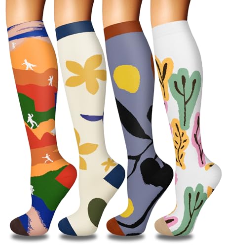 Image of Iseasoo 4 Pairs Compression Socks for Women Circulation-Best Support for Nurses,Running,Athletic,Travel
