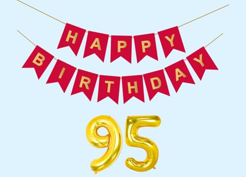 Mystic Toy Store 95th Happy Birthday Decoration Kit Red for 95 year Old Men with Number Ninety-five Party Decorations Decor Celebration Items Item Set Combo Reusable Paper Banner