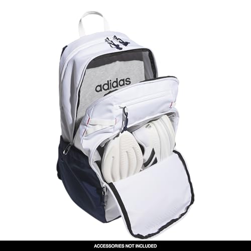 Image of adidas Defender 5 Backpack for Sports, Gym, School and Travel, 33L, White /Night Indigo /Pure Ruby Red, OSFA