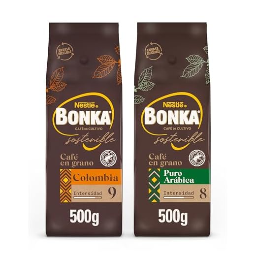 Bonka Café Grano Puro Arábica y Bonka Café Grano Colombia, 2 paquetes 500g (Total 1kg)