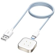 NEWDERY Charger Cable for Fitbit Sense/Sense 2/Versa 3/4 & for Pixel Watch 2/3, Premium Braided USB C Detachable Charging Dock, Durable Replacement Magnetic Cord for Smartwatch, 3.3Ft/1M