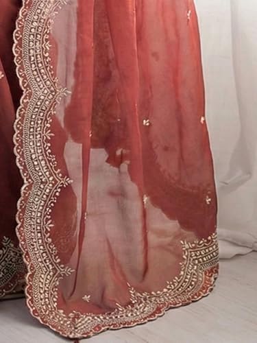 Image of SIRIL Women's Shimmer Georgette Scalloped Border Sequins Embroidery Saree with Unstitched Blouse Piece