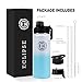 Eclipse Sports Water Bottle - 3 Lids - Straw, Flip top & Chug Lid with handle - Leak Proof Stainless Steel Insulated - Great for Gym, Hiking & Travel (18oz Cool Blue)